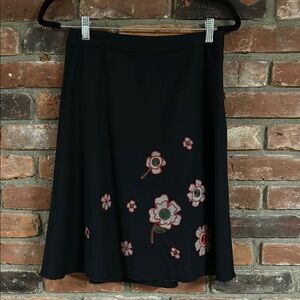 Vintage Bernard Holtzman Floral Embroidered Black Skirt